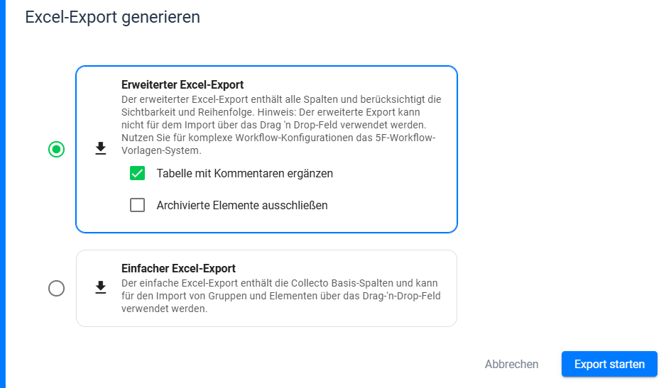 collecto-excel-export-erweitert Screenshot: Erweiterter Excel-Export im Collecto