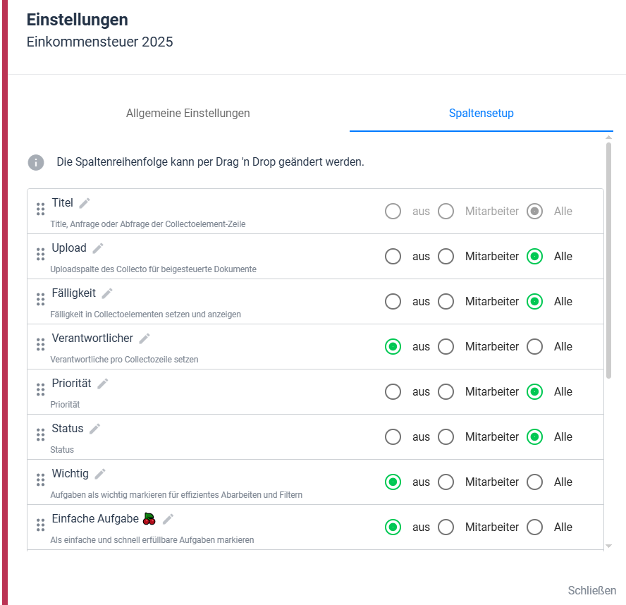 spalten-setup Collecto: Spalten-Setup